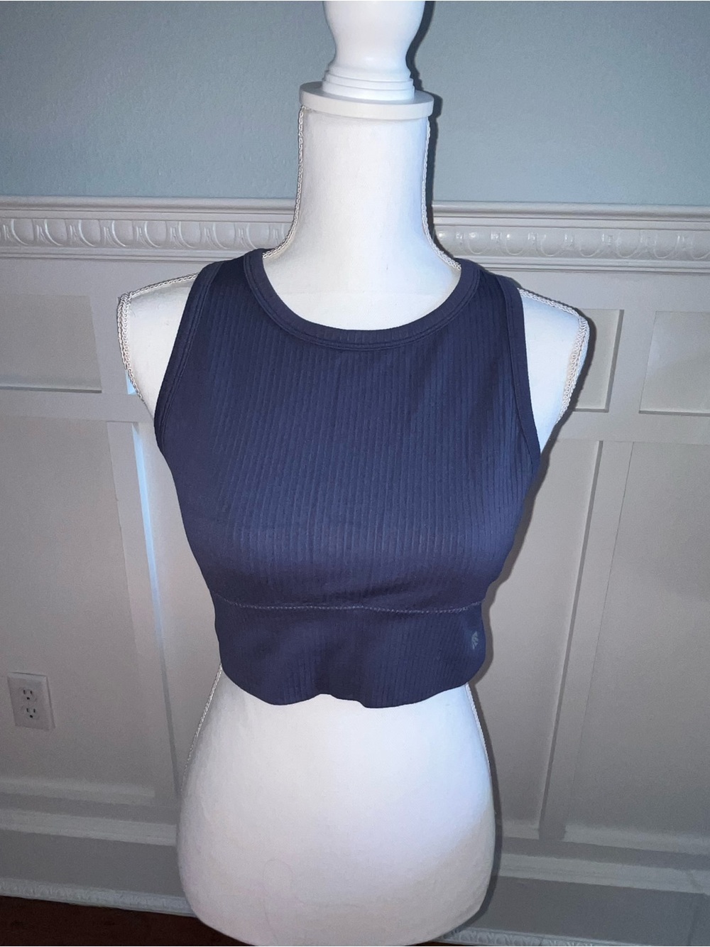 Marika Navy Ribbed Sport Crop Tank